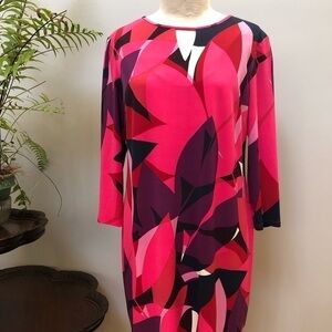 𝅺CHICO’S multicolor abstract‎ design Three-quarter sleeve dress